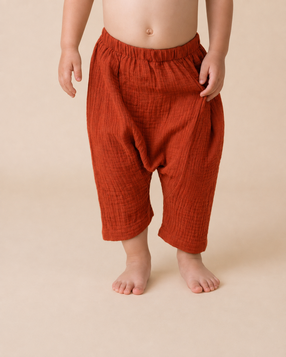 Pantalón harem infantil de muselina color Ladrillo