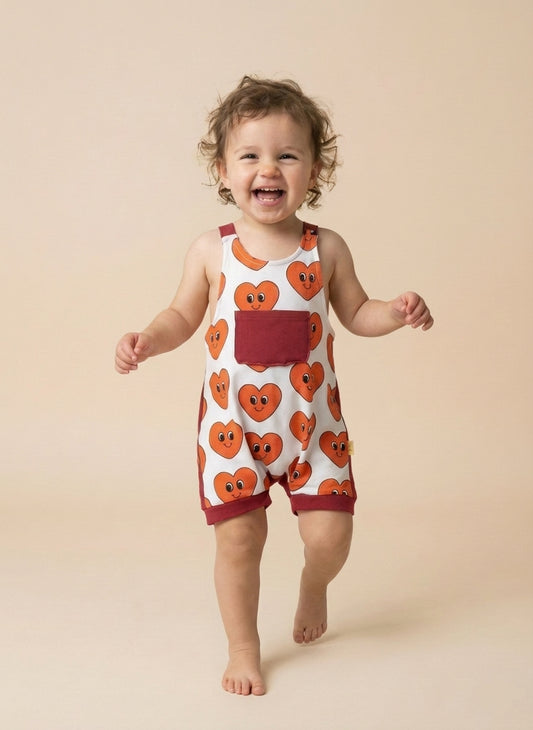 Peto de verano para bebé en algodón orgánico con estampado de corazones