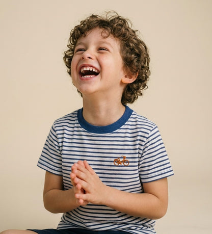 Camiseta infantil algodón orgánico rayas Azules