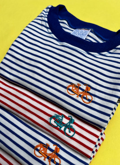 Camiseta infantil algodón orgánico rayas Azules