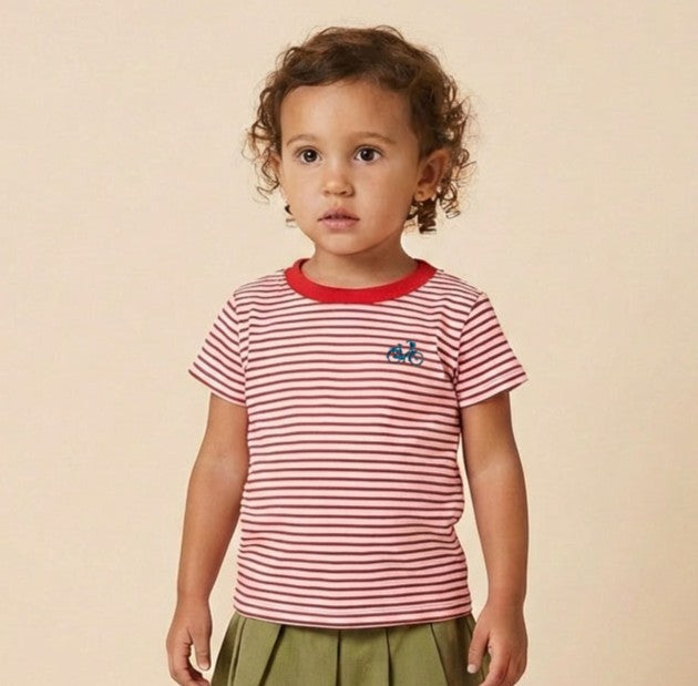 Camiseta infantil algodón orgánico rayas Rojas