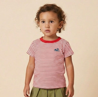 Camiseta infantil algodón orgánico rayas Rojas