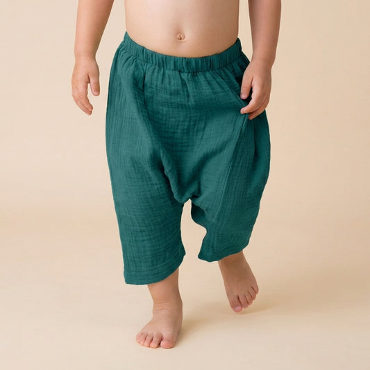 Pantalón infantil Harem muselina Petroleo